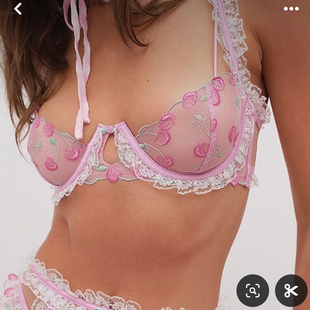 NEW For Love And Lemons Sweet Cherries Underwire Bra & Corset Pink Size- SMALL